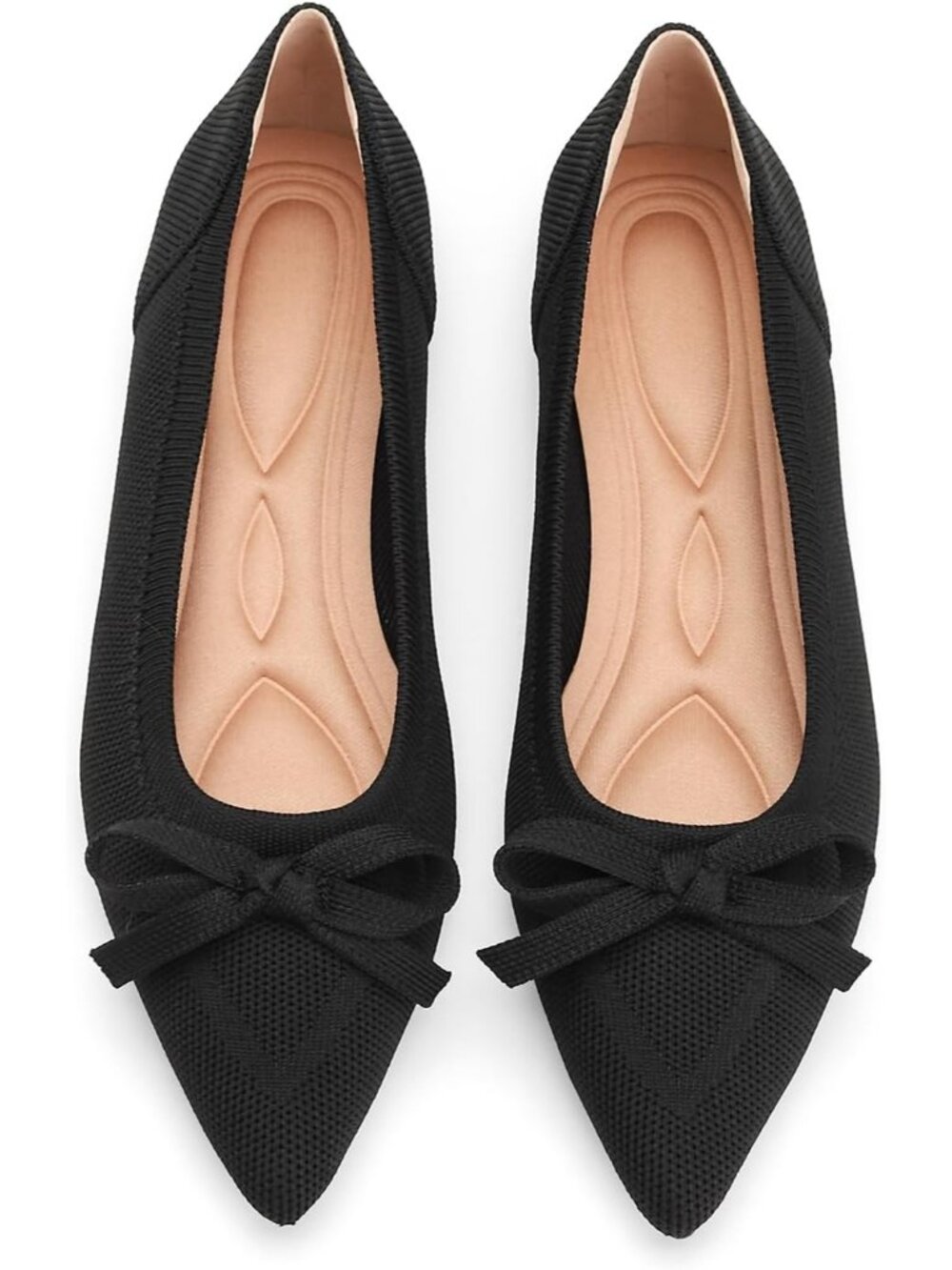Women's Black Comfortable Pointed Toe Knit Foldable Slip On Ballet Flat Shoes